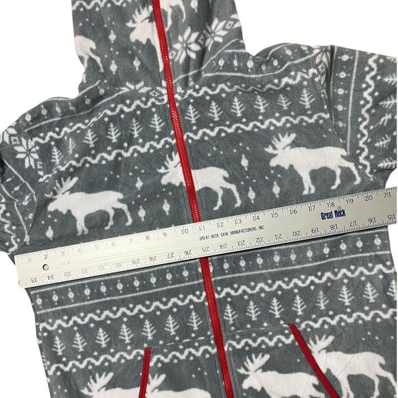 Tipsy Elves One-Piece Adult L Grey Fair Isle Reindeer Hooded Christmas Pajamas - Picture 7 of 11